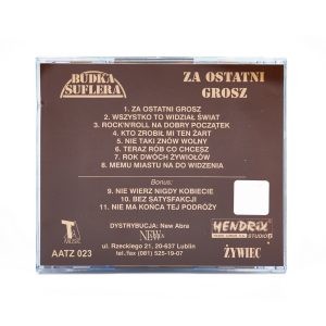 Zdjęcie przedstawia tył płyty CD Budki Suflera "Za ostatni grosz". Widoczna lista utworów i logo zespołu.